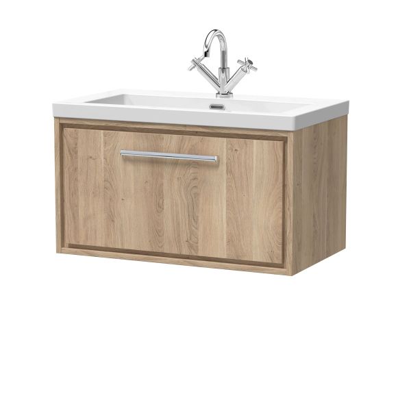 800mm Wall Hung Single Drawer Vanity with Basin - 1 Tap Hole - Hudson Reed LIL3025L Oak, Oak colour ,image 1