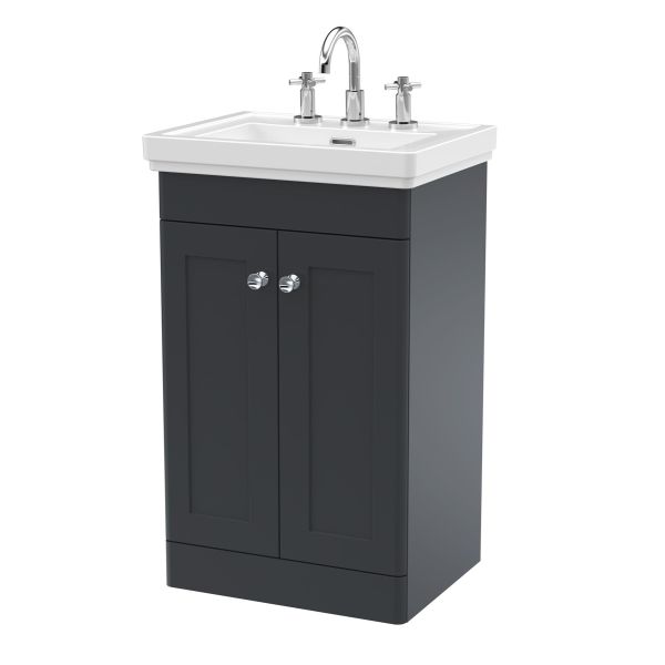 500mm Floor Standing 2-Door Vanity & Basin 3TH - Nuie CLC1423B Black, Black colour ,image 1