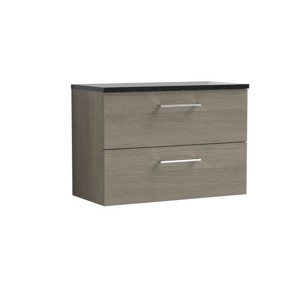 800mm Wall Hung 2 Drawer Vanity & Laminate Top - Nuie ARN2526LSB Oak, Oak colour ,image 1