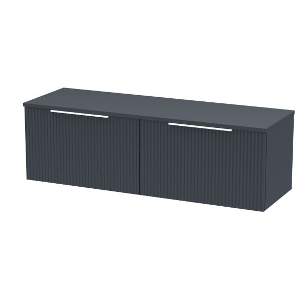 1200mm Wall Hung 2 Drawer Vanity & Worktop - Hudson Reed DFF1494W2 Black, Black colour ,image 1