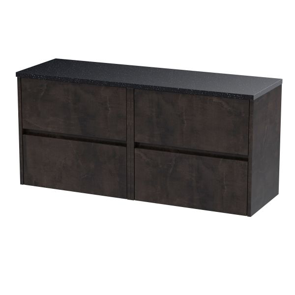1200mm Wall Hung 4-Drawer Unit & Laminate Worktop - Nuie HAV2604LSB2 Brown, Brown colour ,image 1