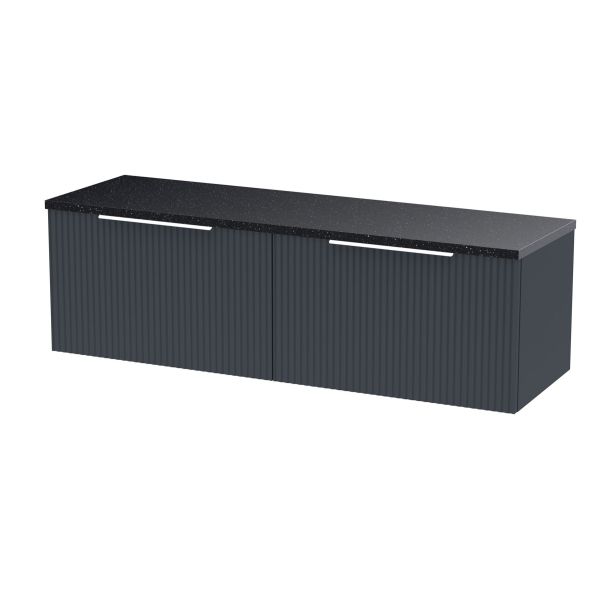 1200 Wall Hung 2-Drawer Vanity & Laminate Worktop - Hudson Reed DFF1494LSB2 Black, Black colour ,image 1