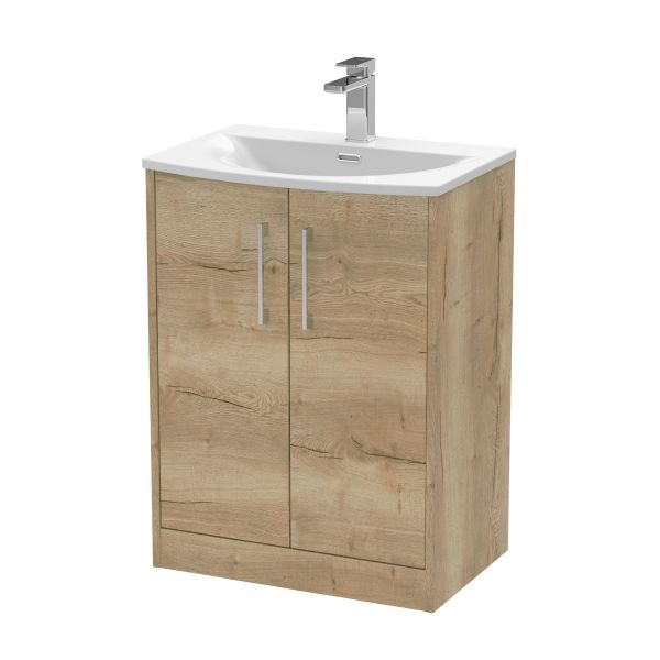 600mm Floor Standing 2 Door Vanity & Basin 4 - Hudson Reed JNU1803G Oak, Oak colour ,image 1