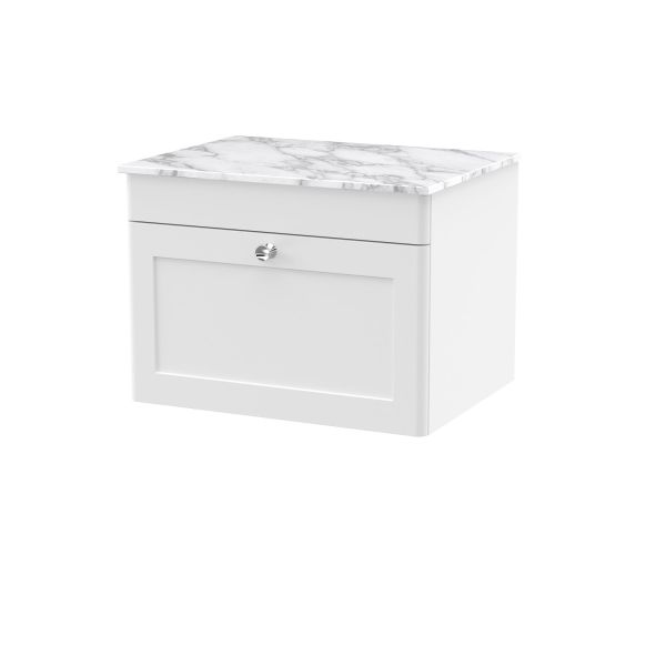 600mm Wall Hung 1-Drawer Vanity with Marble Top - Nuie CLC194CMT White, White colour ,image 1