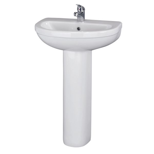 550mm 1TH Basin & Pedestal - Nuie CIV002 White, White colour ,image 1