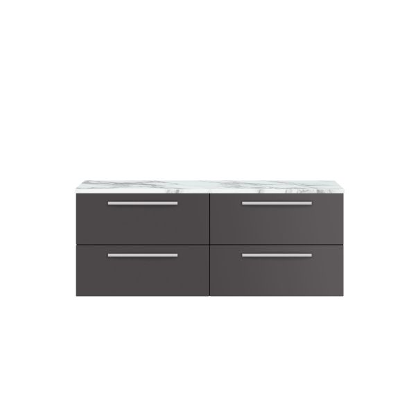 1400mm Wall Hung 4-Drawer Unit & Laminate Worktop - Hudson Reed QUA002LCM Grey, Grey colour ,image 1