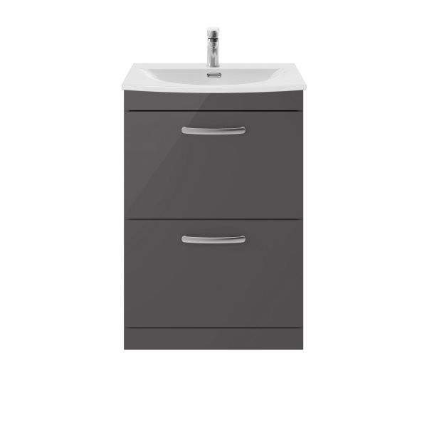 600mm Floor Standing Cabinet With Basin 4 - Nuie ATH076G Gloss Grey, Grey colour ,image 1