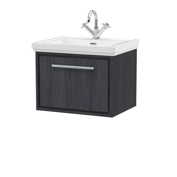 600mm Wall Hung Single Drawer Vanity with Basin - 1 Tap Hole - Hudson Reed LIL2222A Grey, Grey colour ,image 1