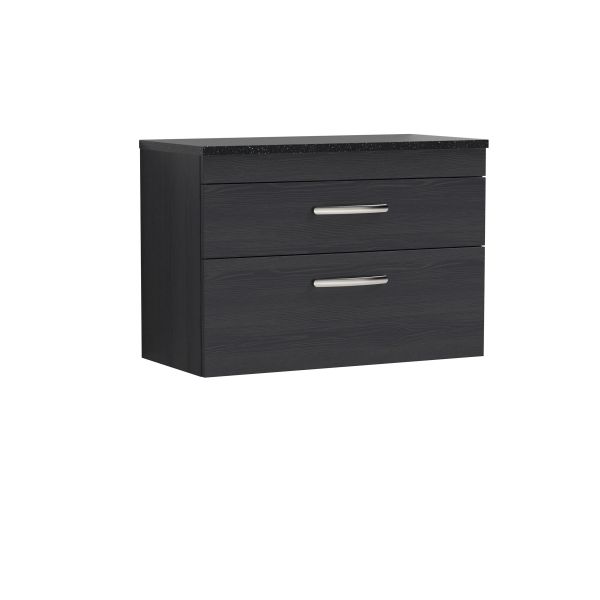 800mm Wall Hung Vanity With Sparkling Black Worktop - Nuie ATH068LSB Charcoal Black, Hacienda Black colour ,image 1