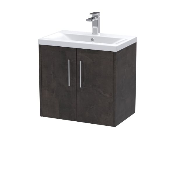 600mm Wall Hung 2 Door Vanity & Basin 1 - Hudson Reed JNU2623A Brown, Brown colour ,image 1