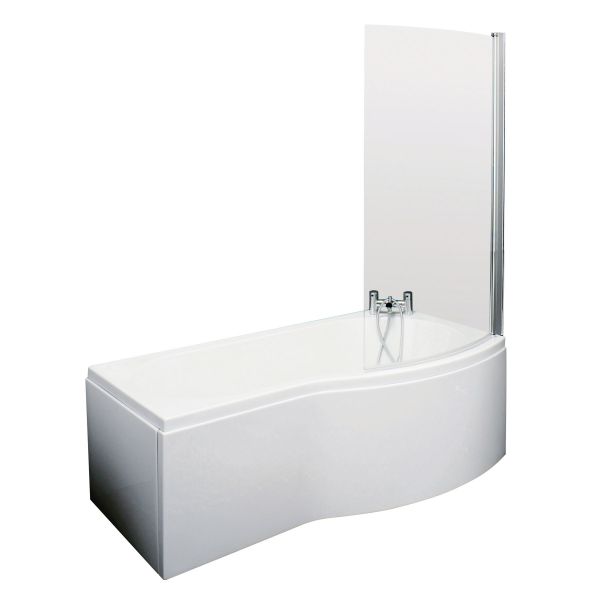 1500mm B Shaped Right Hand Bath Set - Nuie SBATH21 White, White colour ,image 1