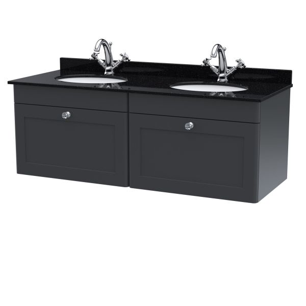 1200mm Wall Hung 2 Drawer Vanity & Marble Top - Nuie CLC1494BR2 Black, Black colour ,image 1