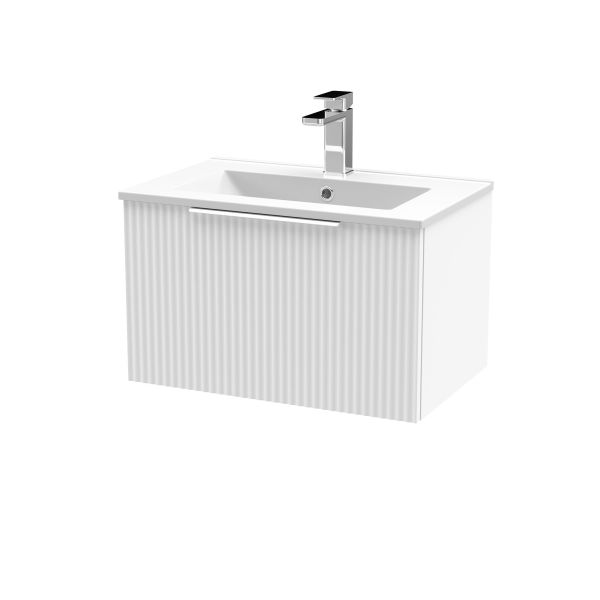 600mm Wall Hung Single Drawer Vanity & Basin 2 - Hudson Reed DFF194B White, White colour ,image 1