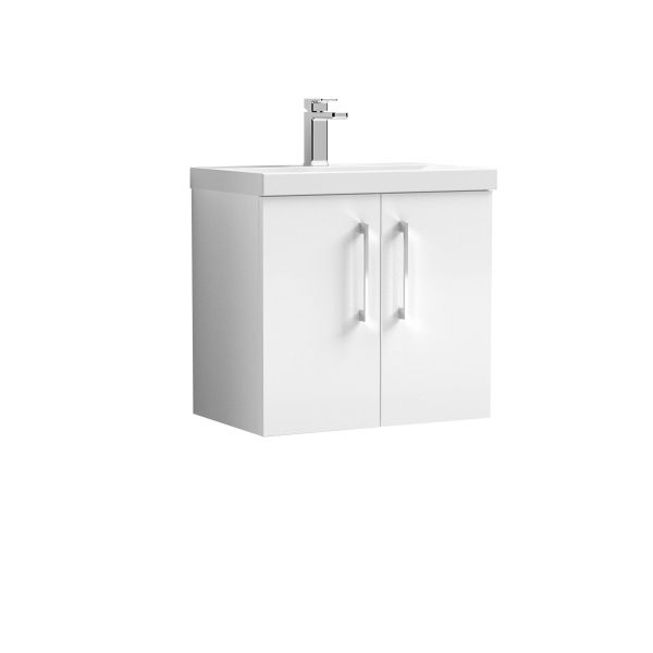 600mm Wall Hung 2 Door Vanity & Basin 1 - Nuie ARN123A White, White colour ,image 1