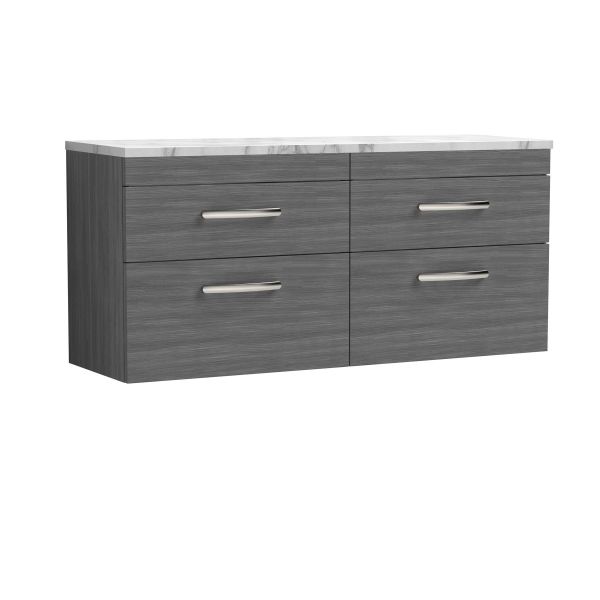 1200 Wall Hung 4-Drawer Unit & Laminate Worktop - Nuie ATH046LCM2 Grey, Grey colour ,image 1