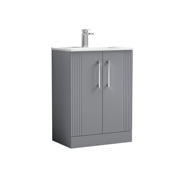 600mm Floor Standing 2 Door Vanity & Basin 2 - Nuie DPF225B Grey, Grey colour ,image 1