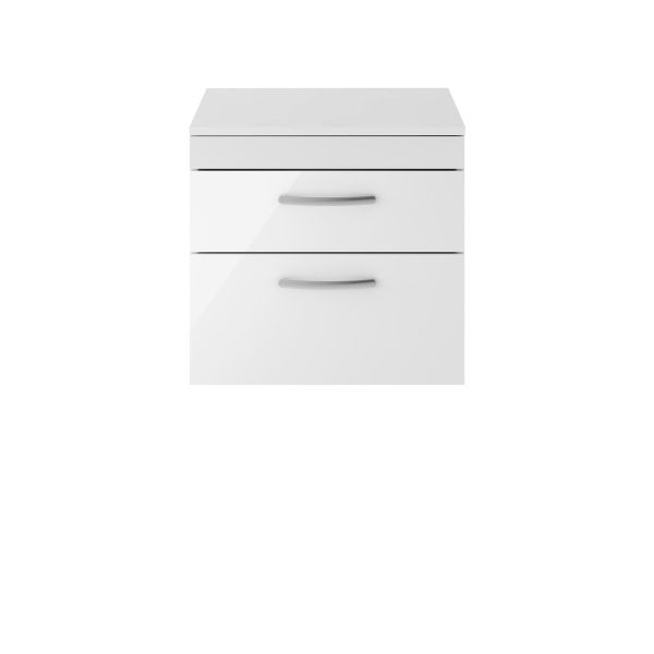 600mm Wall Hung Vanity With Worktop - Nuie ATH048W Gloss White, White colour ,image 1