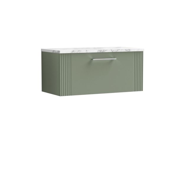 800 Wall Hung Single Drawer Vanity & Laminate Worktop - Nuie DPF896LCM Green, Green colour ,image 1
