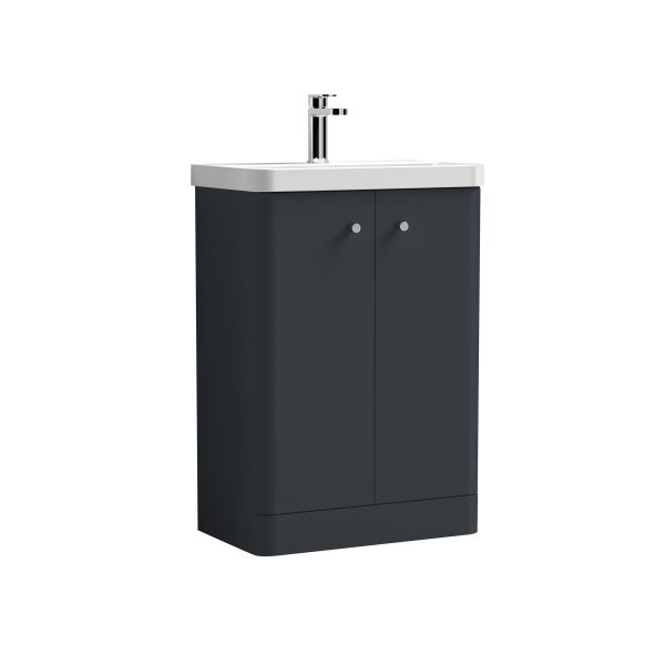 600mm Floor Standing 2 Door Unit & Basin - Nuie COR1406 Black, Black colour ,image 1