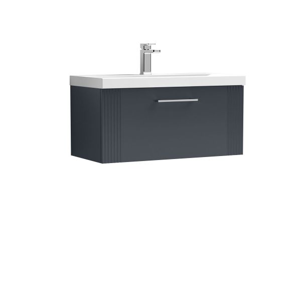 800mm Wall Hung Single Drawer Vanity & Basin 3 - Nuie DPF1496D Black, Black colour ,image 1