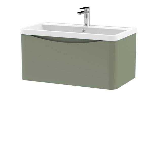 800mm Wall Hung 1 Drawer Vanity & Polymarble Basin - Nuie LUN806 Green, Green colour ,image 1