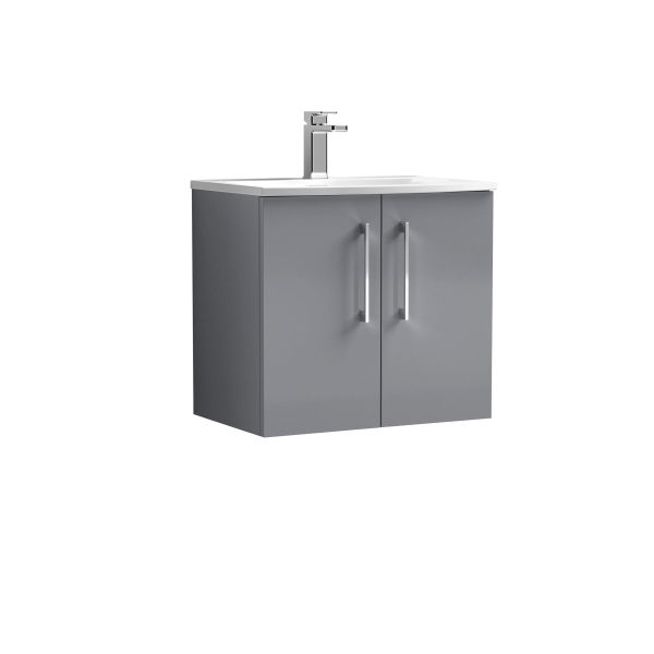 600mm Wall Hung 2 Door Vanity & Basin 4 - Nuie ARN2223G Grey, Grey colour ,image 1