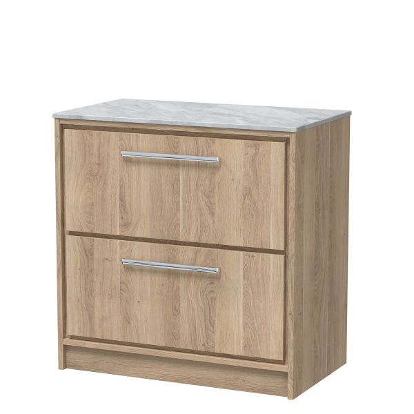 800mm Floor Standing 2-Drawer Vanity with Marble Worktop - Hudson Reed LIL3035GMT Oak, Oak colour ,image 1