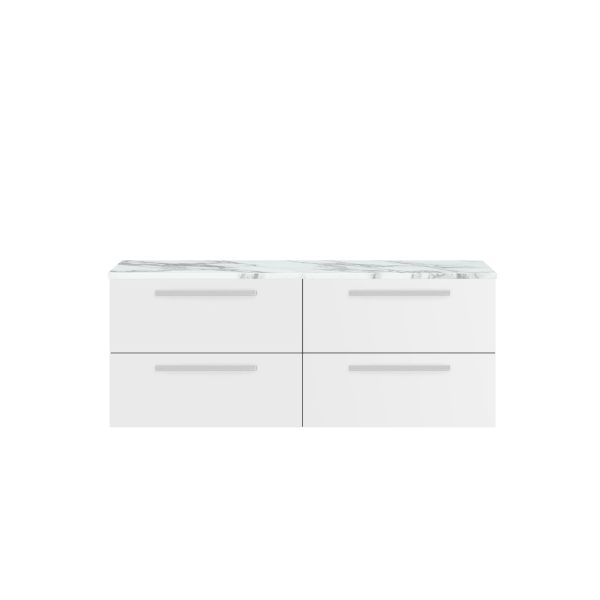 1400mm Wall Hung 4-Drawer Unit & Laminate Worktop - Hudson Reed QUA001LCM White, White colour ,image 1