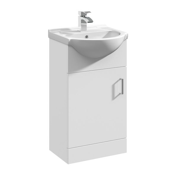 450mm Floor Standing Cabinet & Round Basin - Nuie VTY450 Gloss White, White colour ,image 1