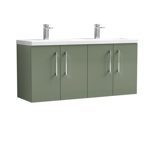 1200mm Wall Hung 4 Door Vanity & Double Basin - Nuie ARN823F Green, Green colour ,image 1