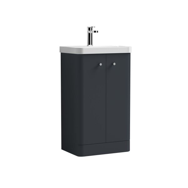 500mm Floor Standing 2 Door Unit & Basin - Nuie COR1404 Black, Black colour ,image 1