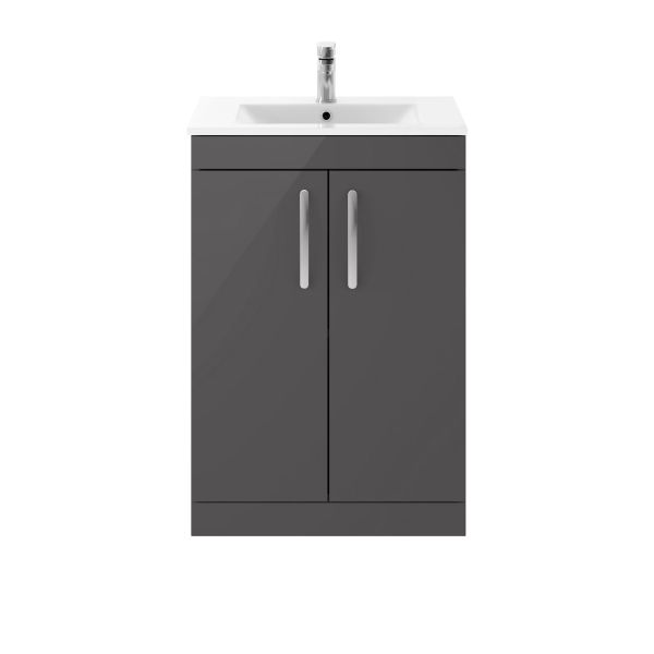 600mm Floor Standing Cabinet With Basin 2 - Nuie ATH075B Gloss Grey, Grey colour ,image 1