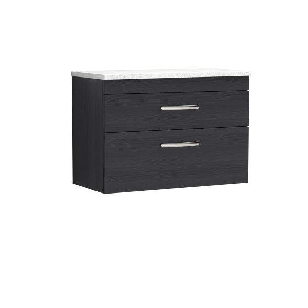 800mm Wall Hung Vanity With Sparkling White Worktop - Nuie ATH068LSW Charcoal Black, Hacienda Black colour ,image 1