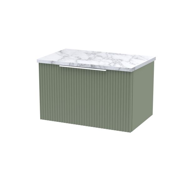 600mm Wall Hung Single Drawer Vanity & Laminate Worktop - Hudson Reed DFF894LCM Green, Green colour ,image 1