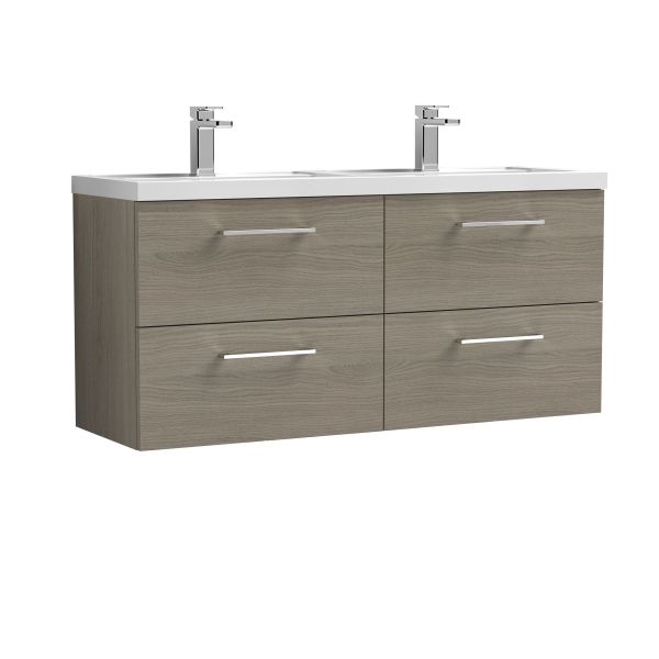1200mm Wall Hung 4 Drawer Vanity & Double Basin - Nuie ARN2524C Oak, Oak colour ,image 1