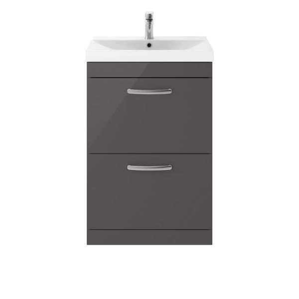 600mm Floor Standing Cabinet With Basin 3 - Nuie ATH076D Gloss Grey, Grey colour ,image 1