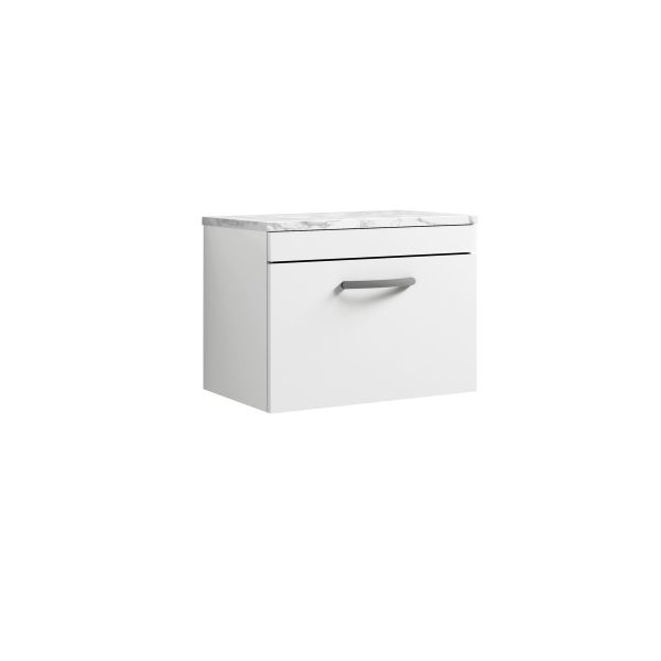 600 Wall Hung Single Drawer Unit & Laminate Worktop - Nuie ATH041LCM White, White colour ,image 1