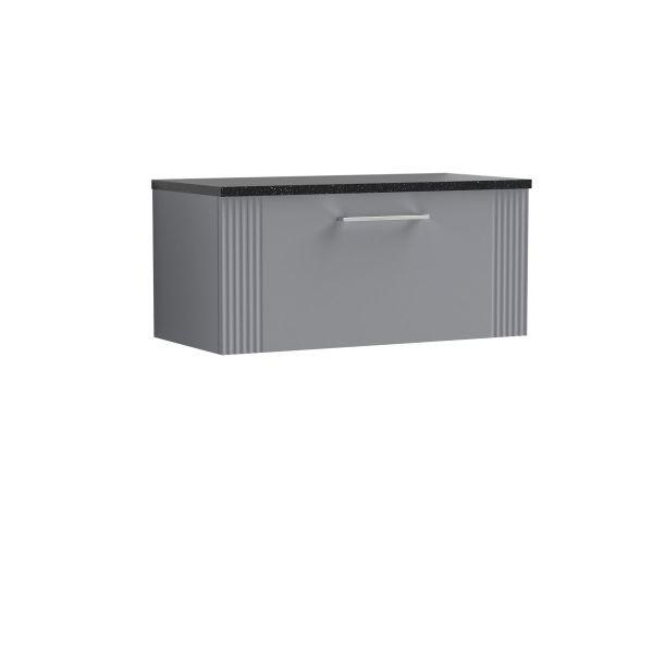 800mm Wall Hung Single Drawer Vanity & Laminate Top - Nuie DPF296LSB Grey, Grey colour ,image 1