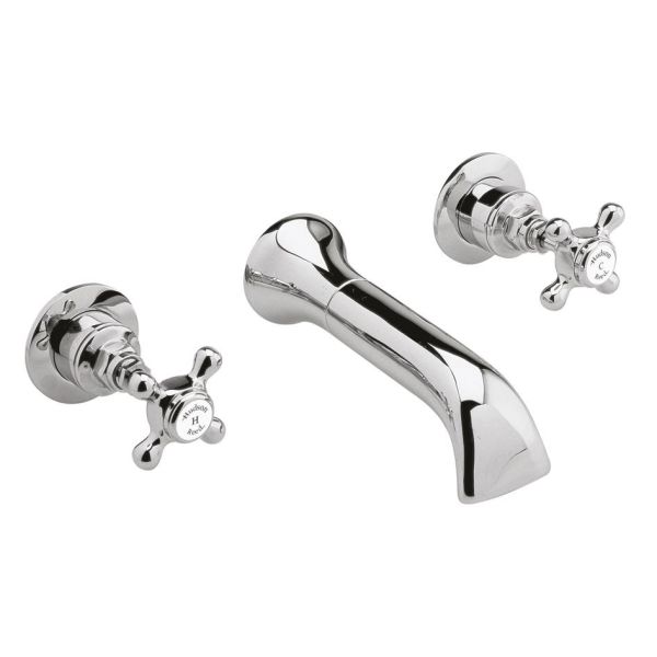 Wall Mounted Bath Spout & Stop Taps - Hudson Reed BC309HX Chrome, Chrome & White colour ,image 1