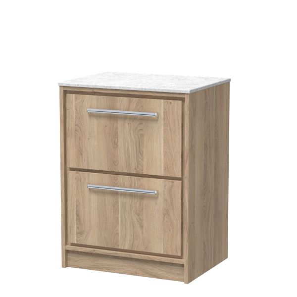 600mm Floor Standing 2-Drawer Vanity with Marble Worktop - Hudson Reed LIL3033WMT Oak, Oak colour ,image 1