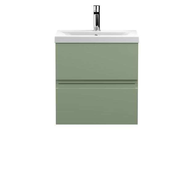 500mm Wall Hung 2 Drawer Unit & Basin 1 - Hudson Reed URB802A Green, Green colour ,image 1