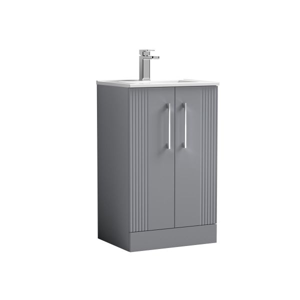 500mm Floor Standing 2 Door Vanity & Basin 2 - Nuie DPF223B Grey, Grey colour ,image 1