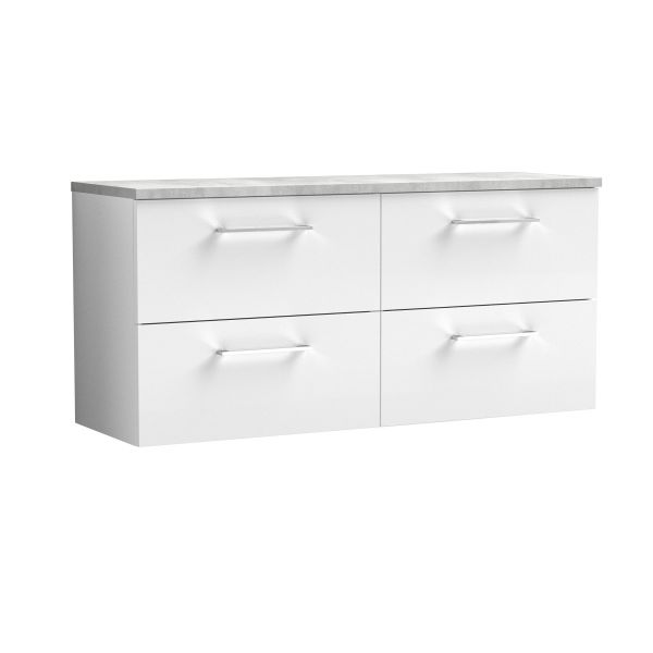 1200mm Wall Hung 4-Drawer Vanity & Laminate Worktop - Nuie ARN124LBG2 White, White colour ,image 1