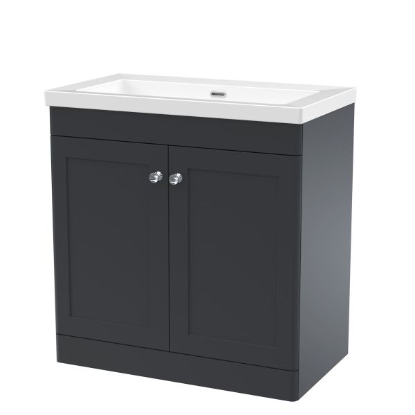 800mm Floor Standing 2-Door Vanity with Basin - 0 Tap Hole - Nuie CLC1426K Black, Black colour ,image 1
