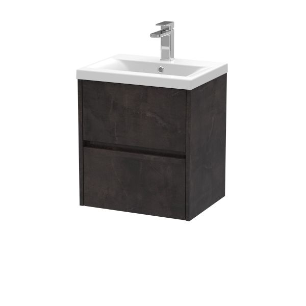 500mm Wall Hung 2 Drawer Unit & Basin 1 - Nuie HAV2602A Brown, Brown colour ,image 1