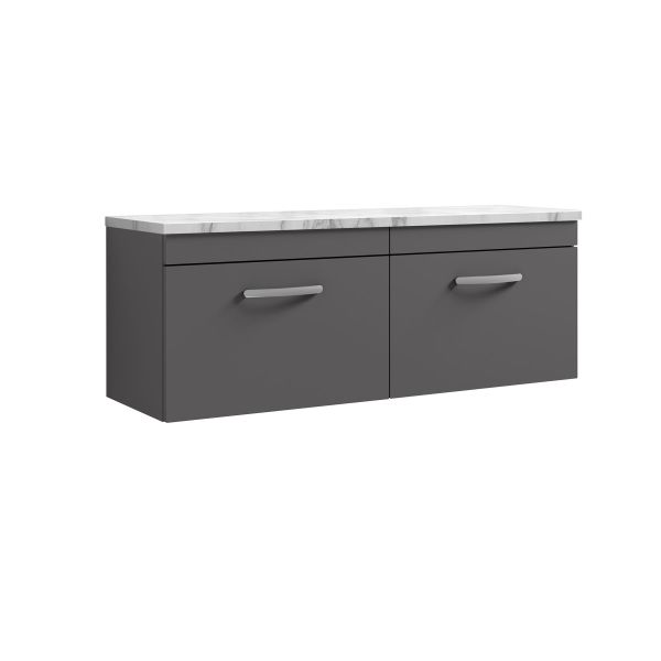 1200 Wall Hung 2-Drawer Unit & Laminate Worktop - Nuie ATH077LCM2 Grey, Grey colour ,image 1