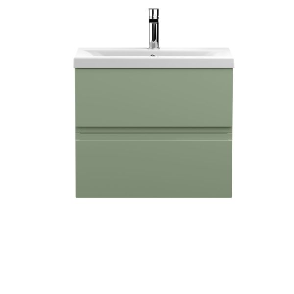 600mm Wall Hung 2 Drawer Unit & Basin 1 - Hudson Reed URB804A Green, Green colour ,image 1