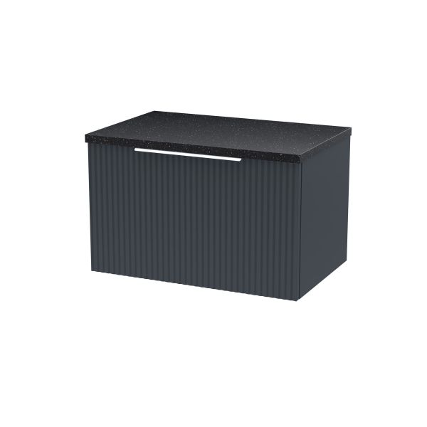 600mm Wall Hung Single Drawer Vanity & Laminate Top - Hudson Reed DFF1494LSB Black, Black colour ,image 1
