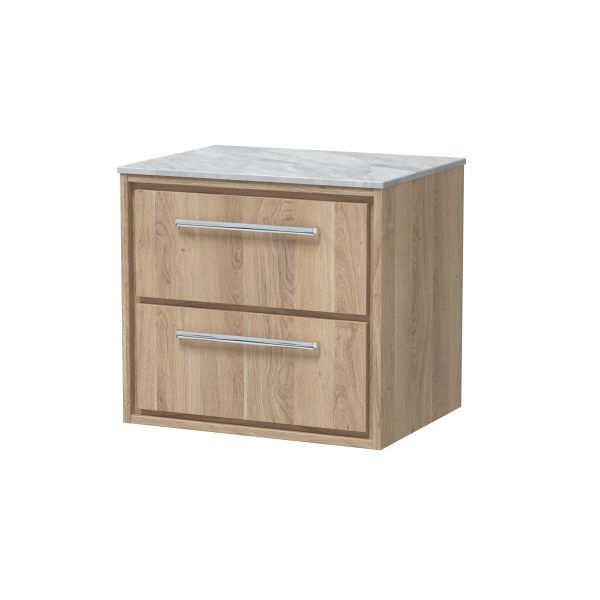 600mm Wall Hung 2-Drawer Vanity with Marble Worktop - Hudson Reed LIL3024GMT Oak, Oak colour ,image 1