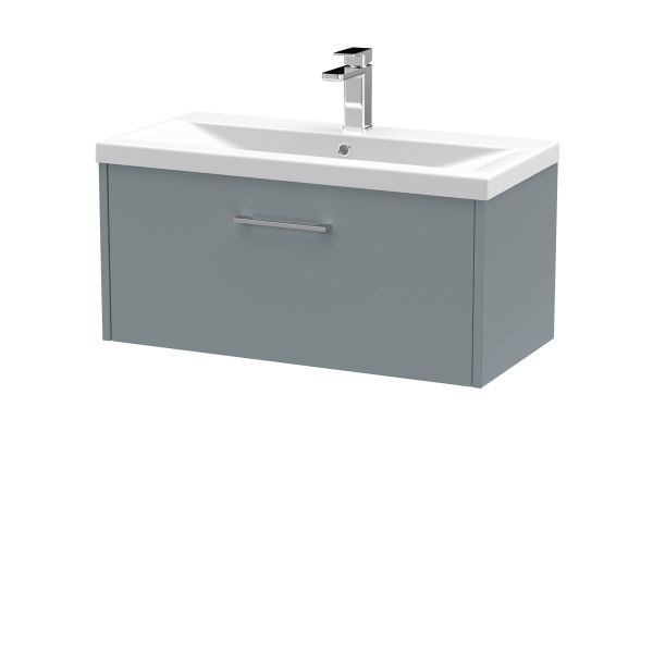 800mm Wall Hung Single Drawer Vanity & Basin 1 - Hudson Reed JNU2325A Grey, Grey colour ,image 1